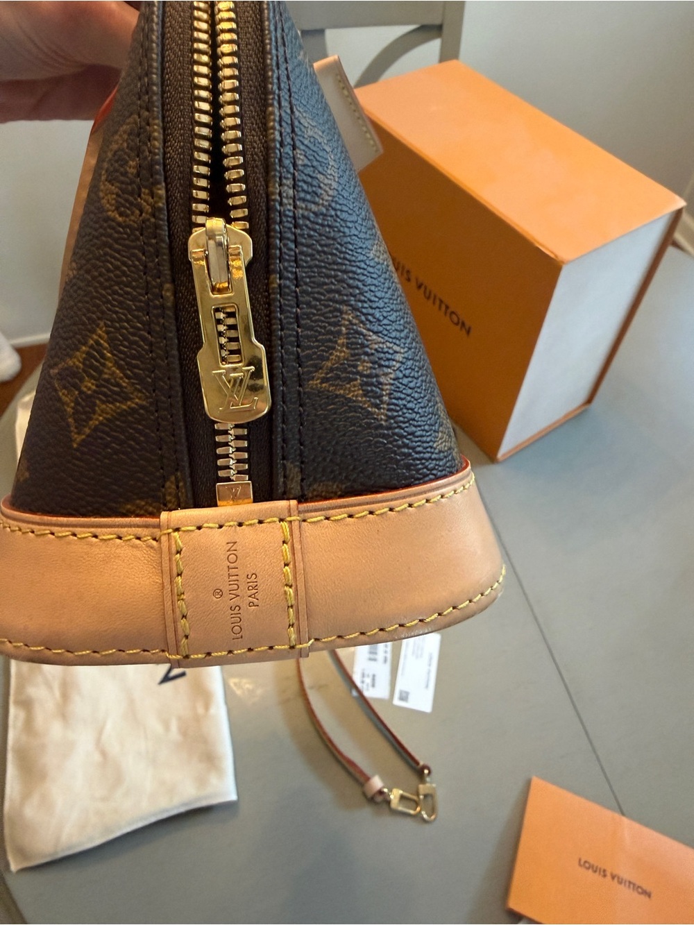 Louis Vuitton Monogram Alma BB Satchel in Brown and Tan with LV adjustable strap - Picture 9 of 16